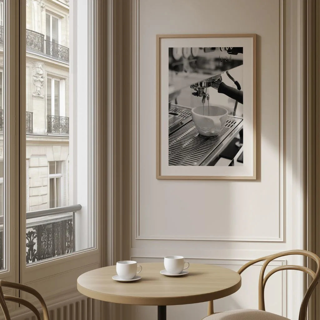 espresso machine monochrome detail poster