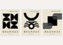 bauhaus poster set of 3 with black beige and olive geometric semicircles and bands