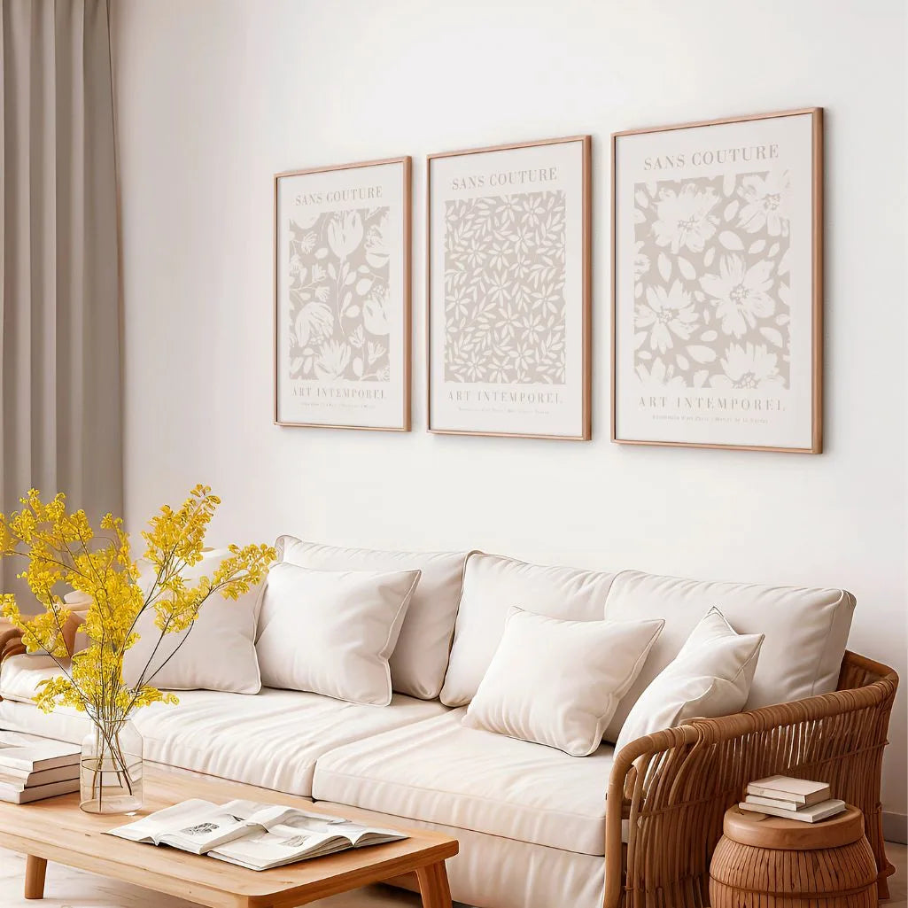 beige floral pattern poster set calm bedroom wall art