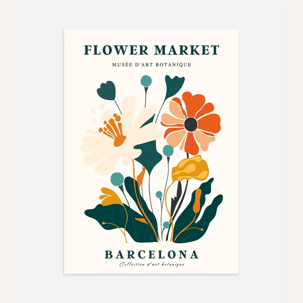 flower market barcelona poster geometric floral wall art