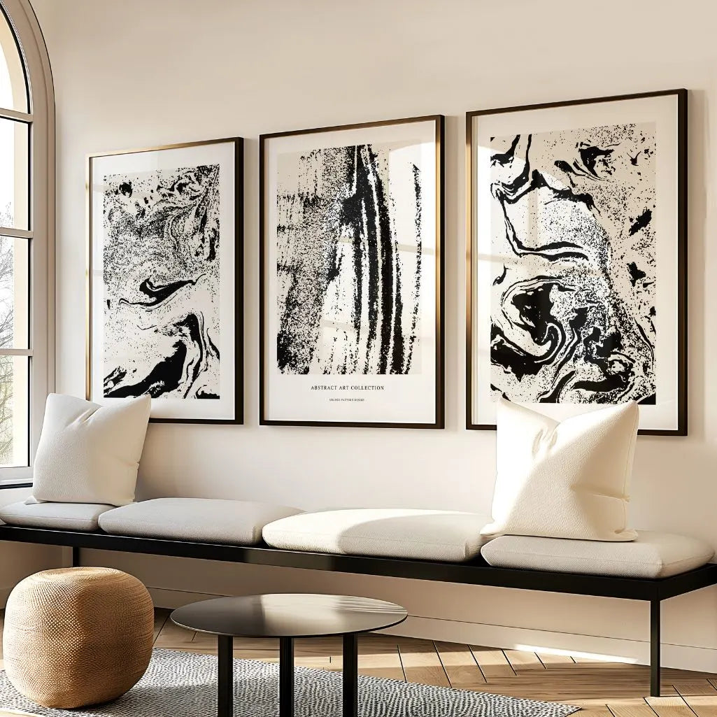 Modern fluid art posters with marble texture and organic flow