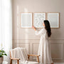 fluid line pattern poster set of 3 beige neutral bedroom wall art
