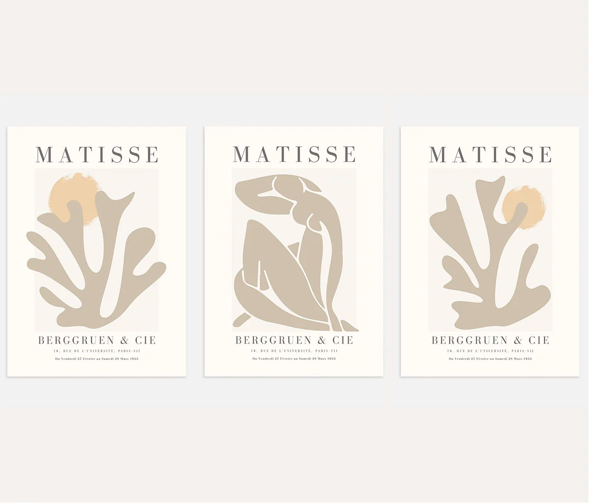 henri matisse beige poster set of 3 organic wall art