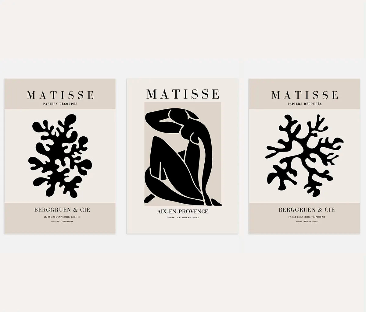 henri matisse poster set of 3 black beige minimal wall art