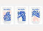 henri matisse poster set of 3 blue cut out shapes pink beige wall art