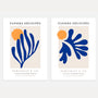 Henri Matisse blue cutouts poster set of 2 with deep blue abstract shapes and orange accent