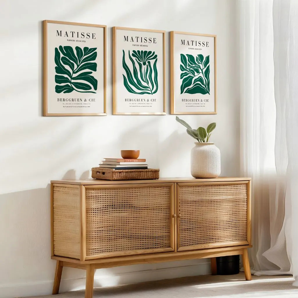 henri matisse botanical leaf posters green beige bedroom interior