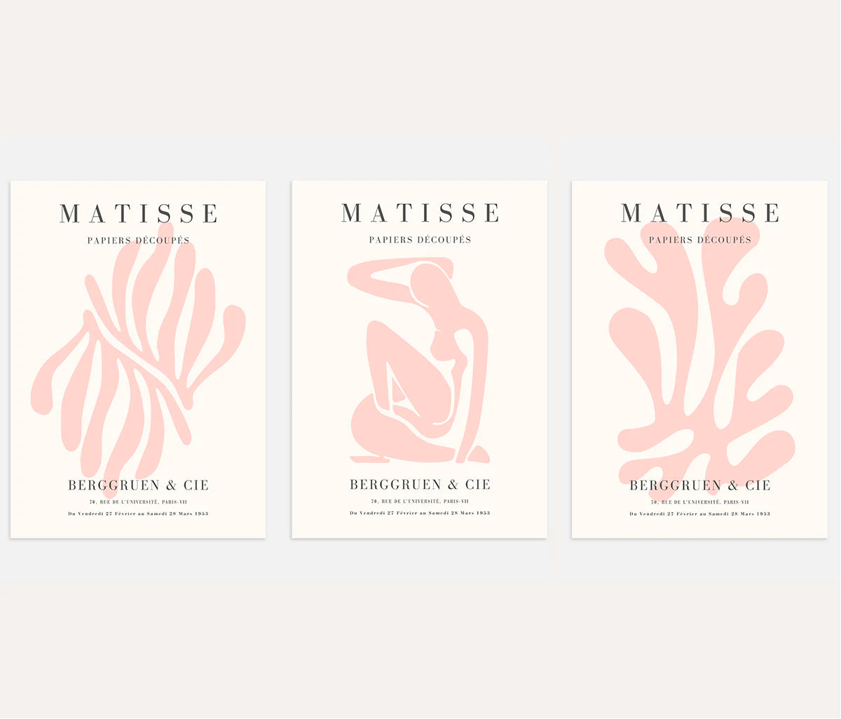 henri matisse poster set of 3 abstract figure pink beige wall art