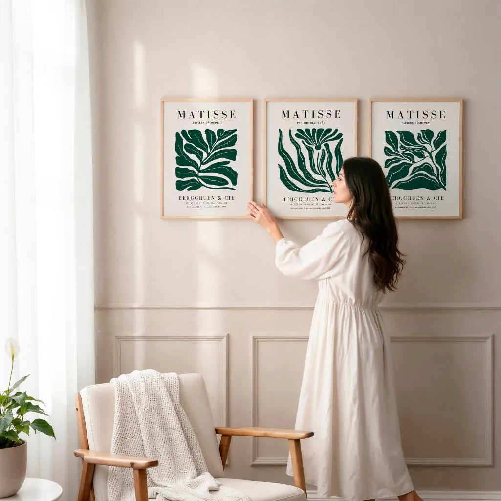 henri matisse poster set of 3 leaves green beige gallery wall