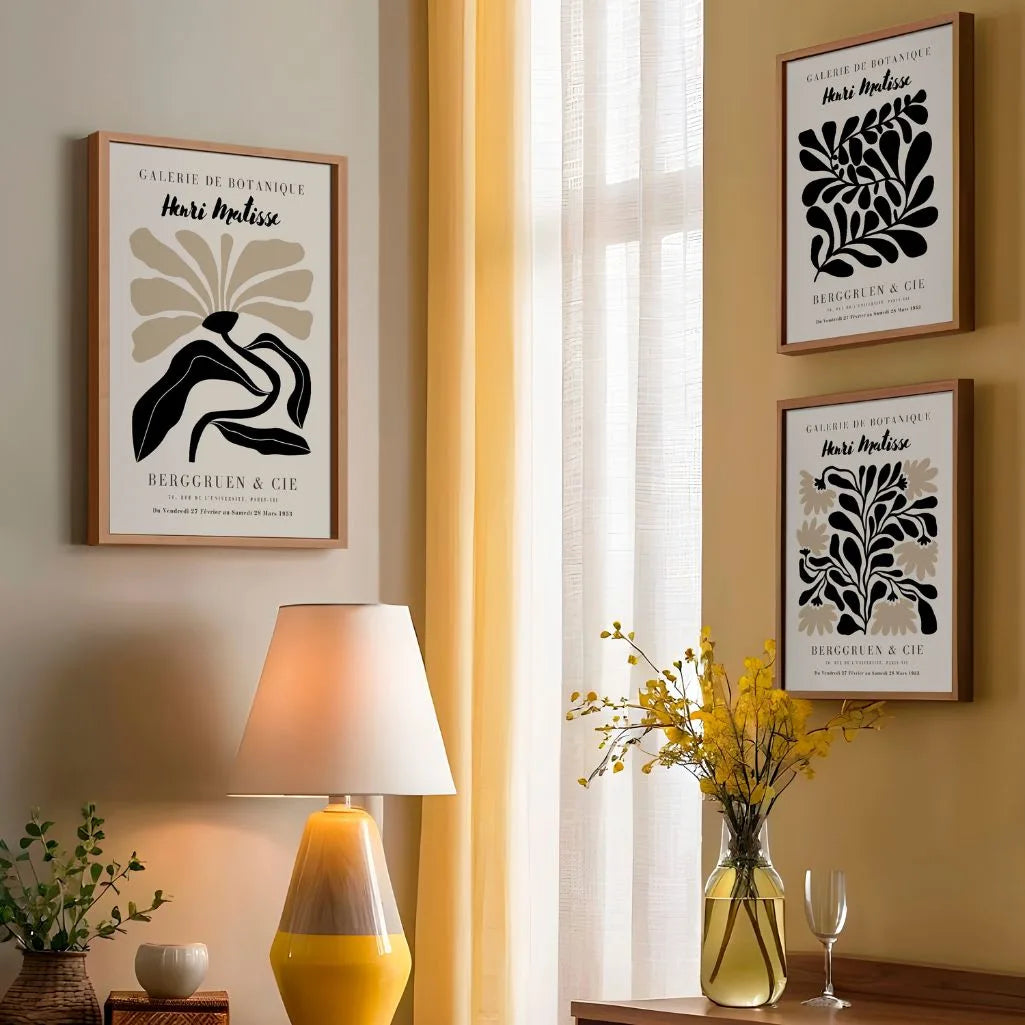henri matisse poster set of 3 botanical rhythm beige black gallery wall