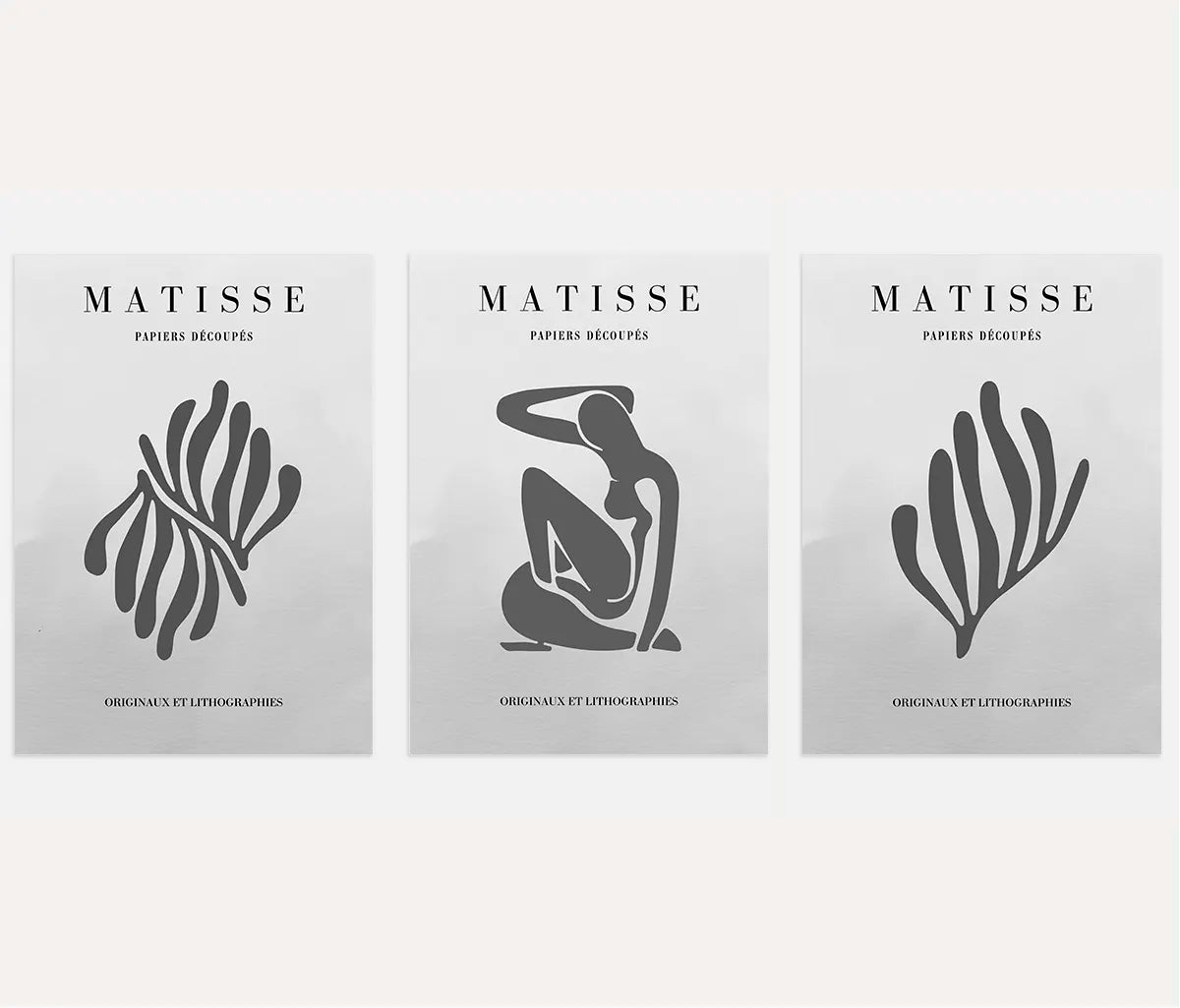 henri matisse poster set of 3 grey minimal wall art