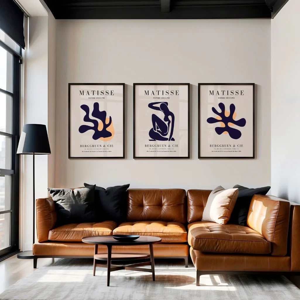 henri matisse poster set of 3 purple modern interior