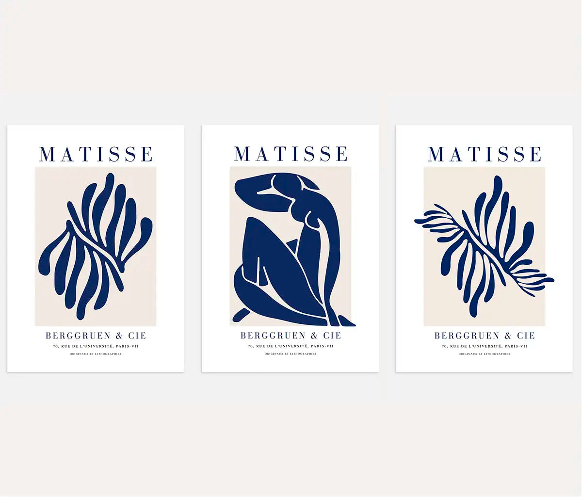 henri matisse poster set of 3 navy blue beige wall art