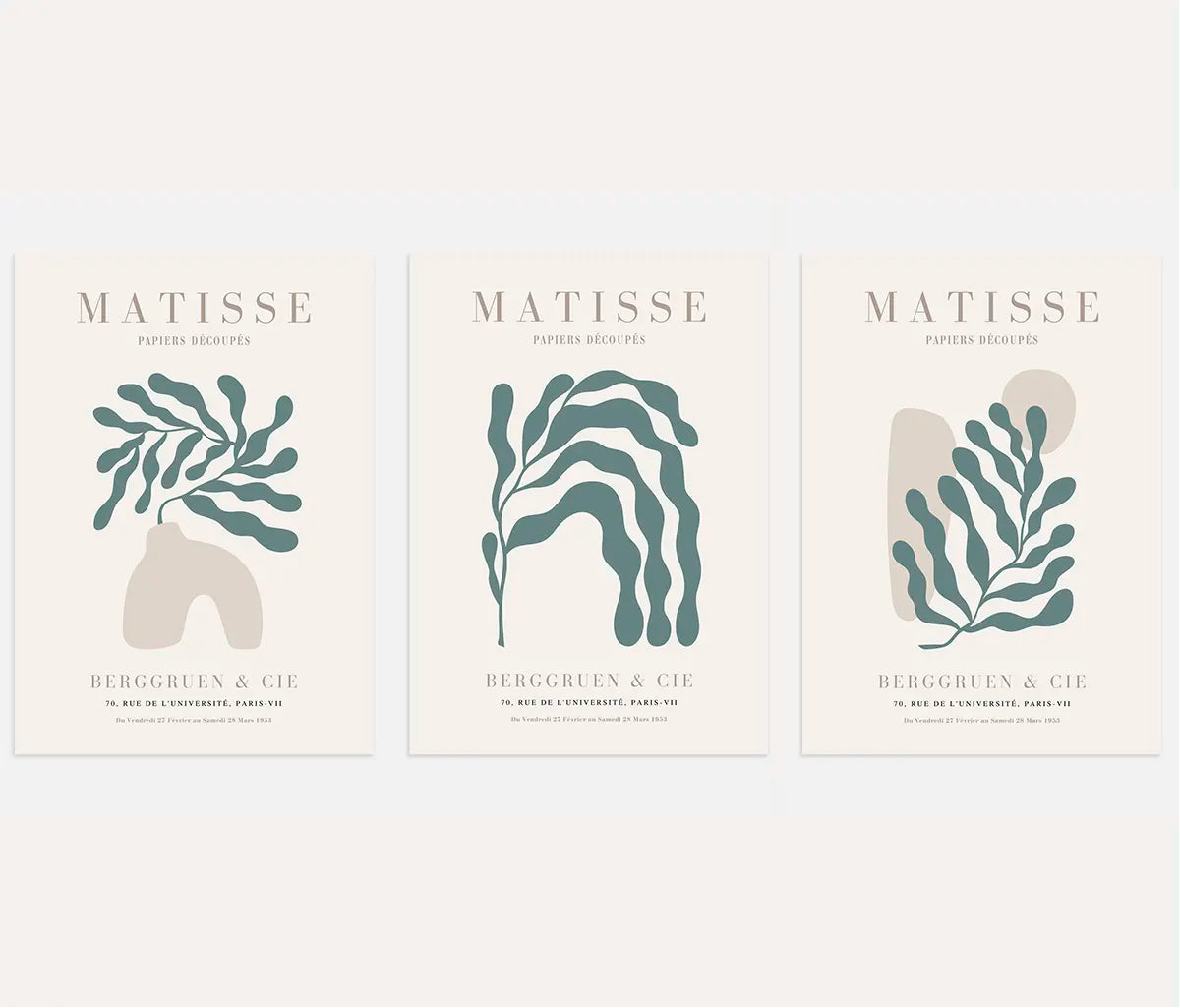henri matisse poster set of 3 sage green beige wall art
