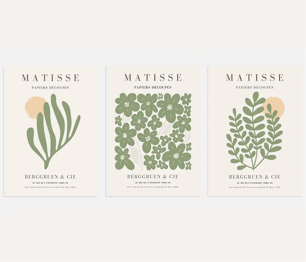 henri matisse olive green botanical poster set beige