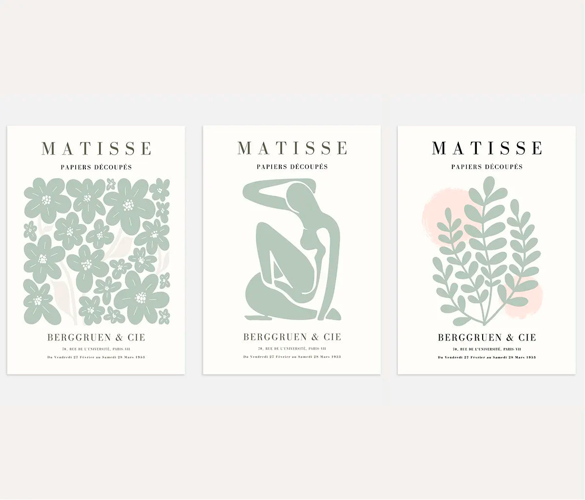 henri matisse poster set of 3 sage green floral figure wall art