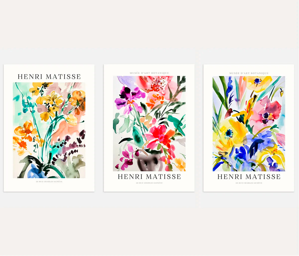 henri matisse poster set of 3 wild bouquet multicolor wall art