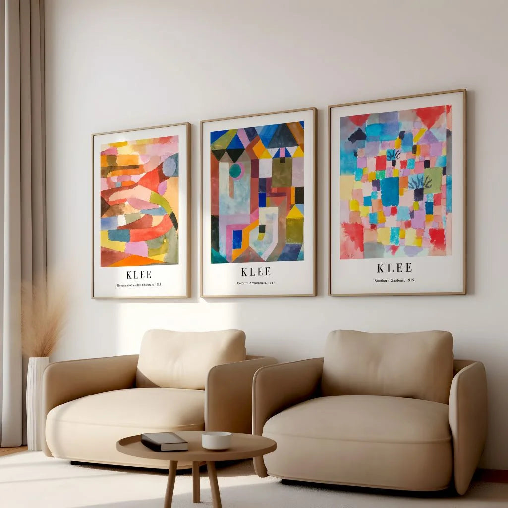 Paul Klee geometric abstract poster set with vibrant colors for modern home decor