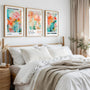 kusama style botanical poster set of 3 colorful flowers modern wall decor