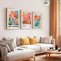 kusama style vibrant botanical poster set of 3 colorful nature wall art