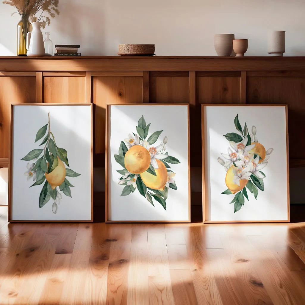 yellow lemon blossom poster set wall art for gallery wall decor