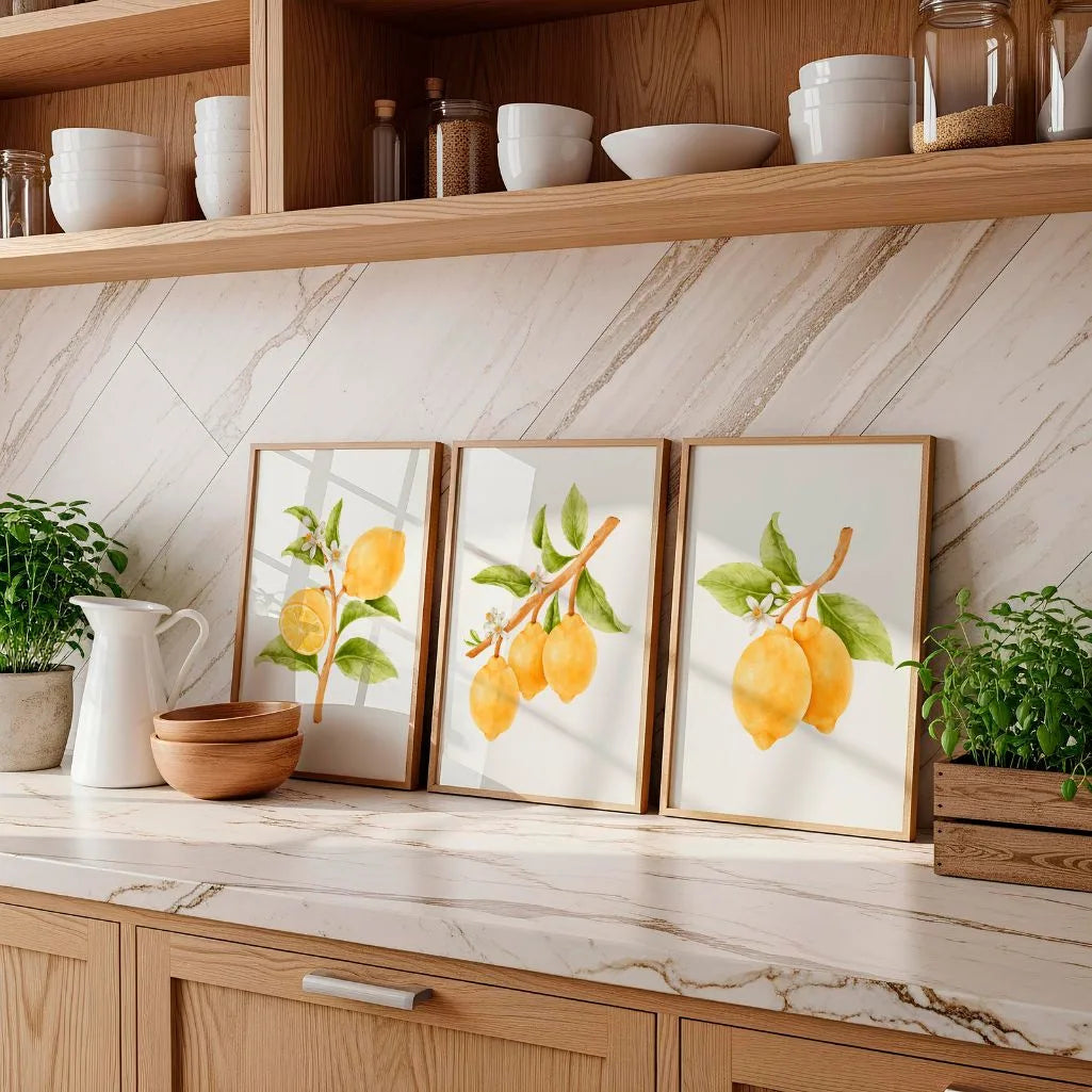 yellow green lemon flower poster set wall art for gallery wall decor