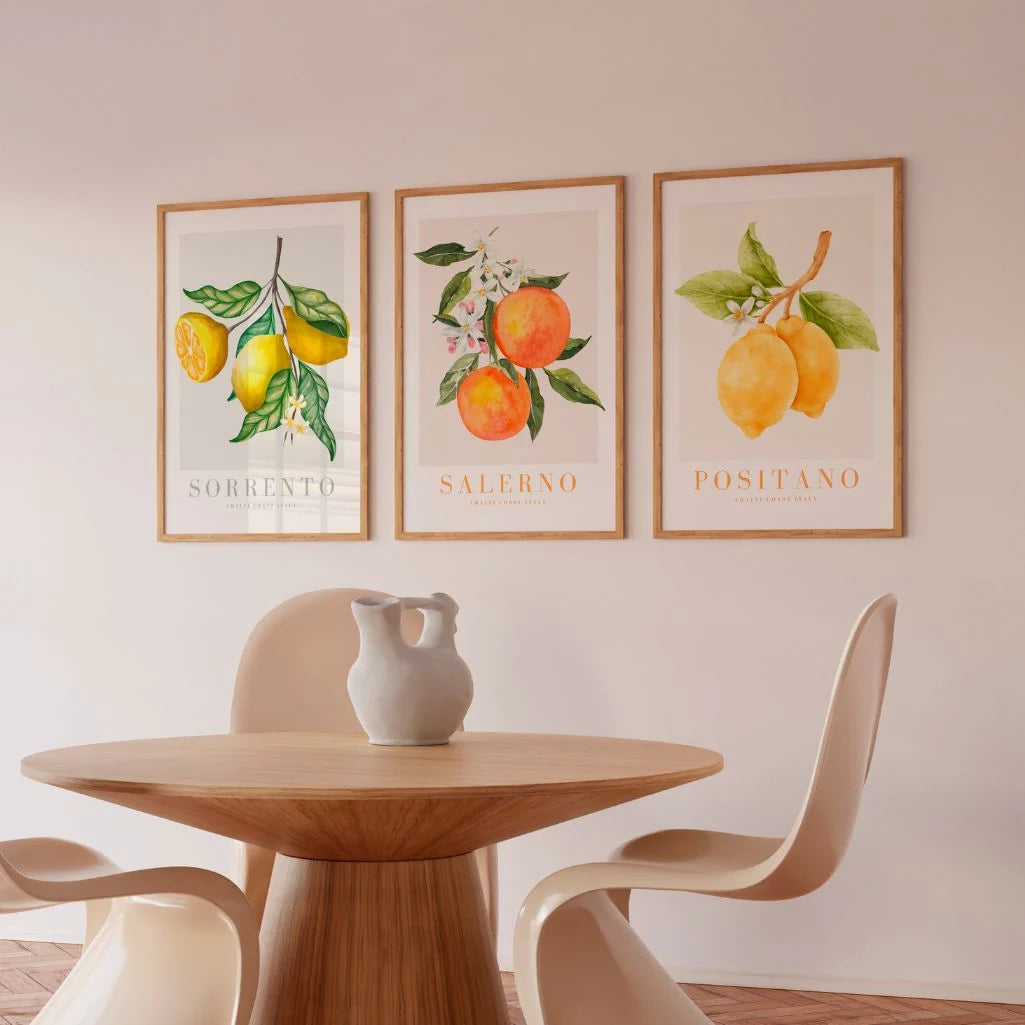 yellow lemon pair poster wall art set for gallery wall mediterranean theme