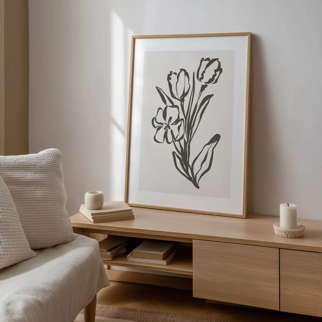 line art blumen poster im wohnzimmer moderne botanische wanddekoration