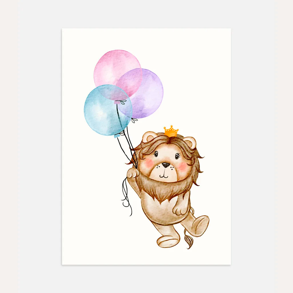 lion with balloons poster kids wall art