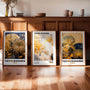 luxury oriental style poster set of 3 gold blue floral wall art