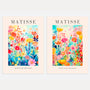Matisse watercolor floral set of 2 posters arranged as gallery wall with colorful flowers