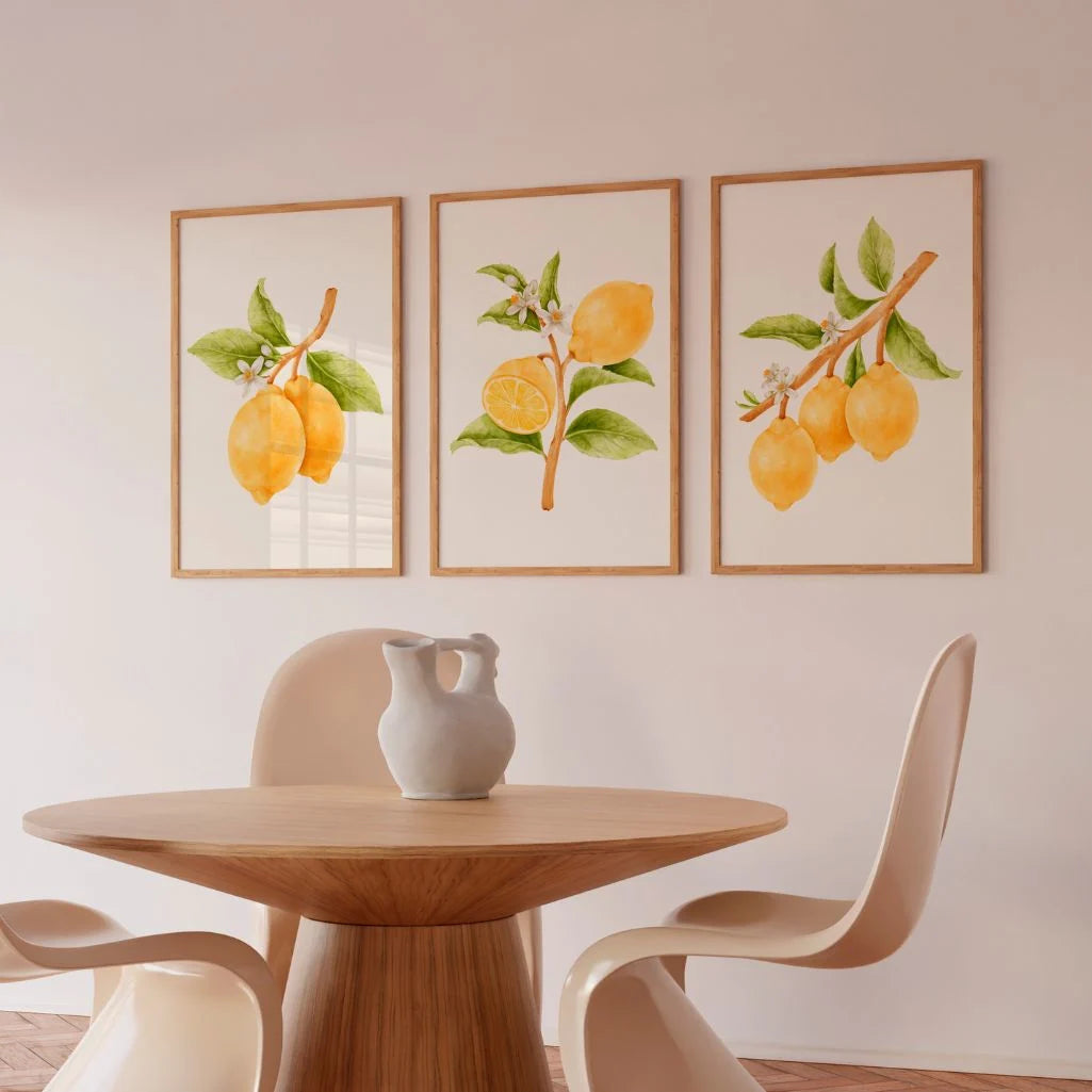 yellow green citrus composition poster set wall art for living room decor