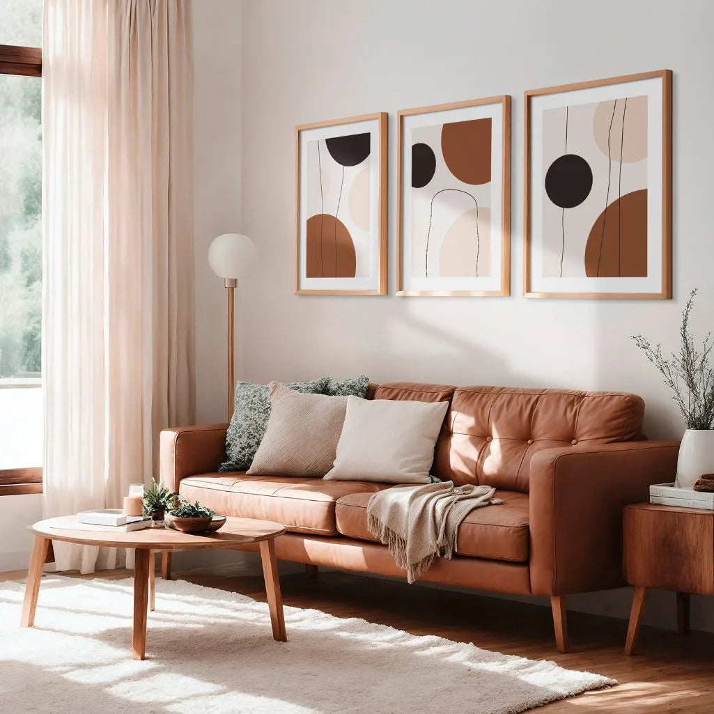minimal line circle poster set of 3 mid century style wall art