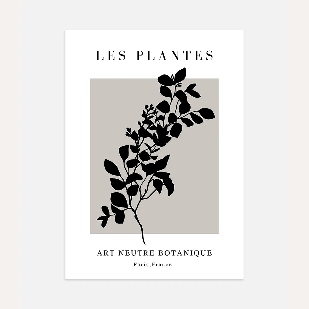 minimalist botanical silhouette poster black grey modern wall art