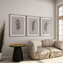 minimalist feather illustration poster set of 3 black beige gallery wall decor