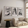 Minimalist monochrome poster set with marble pattern texture