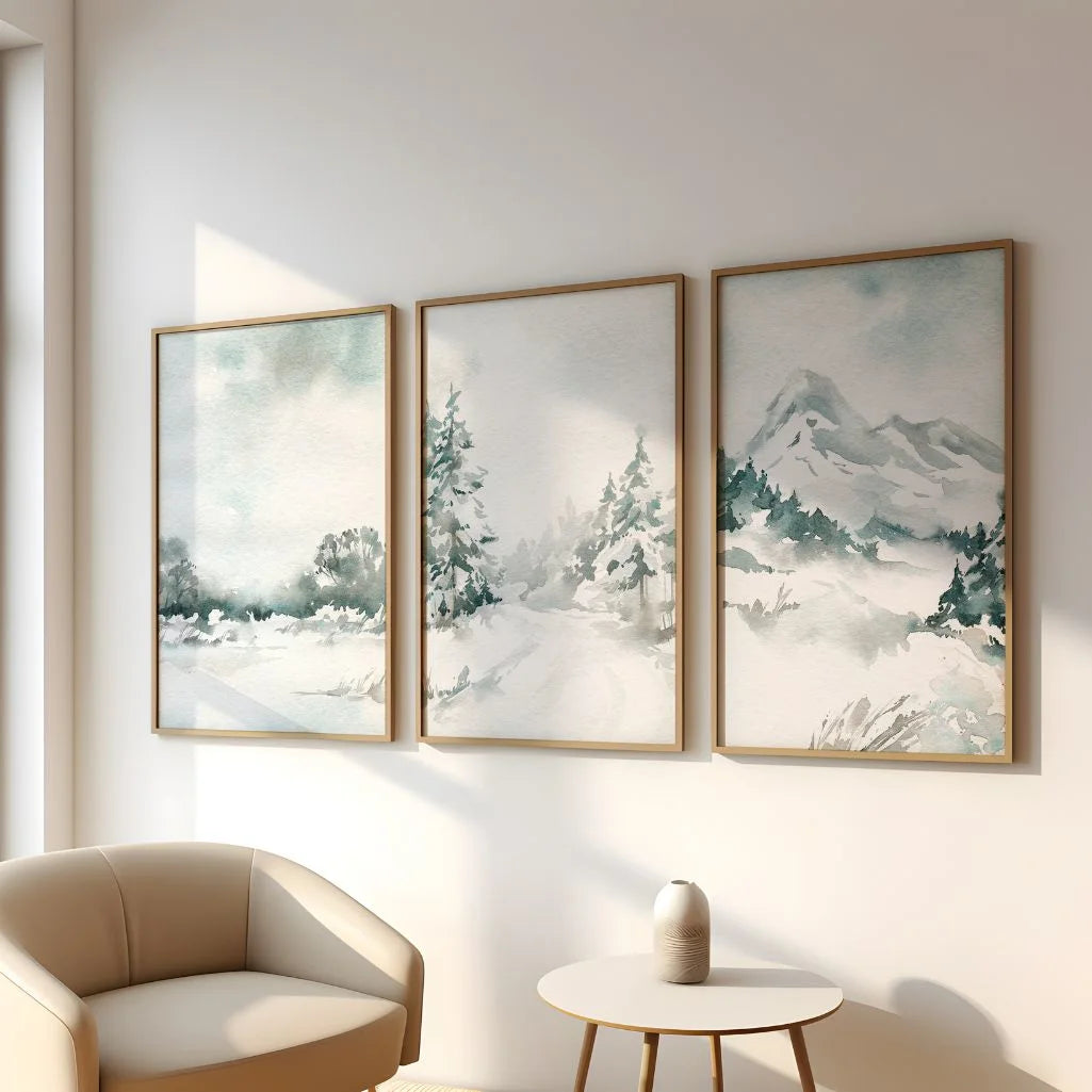 misty mountain watercolor poster set relaxing bedroom decor