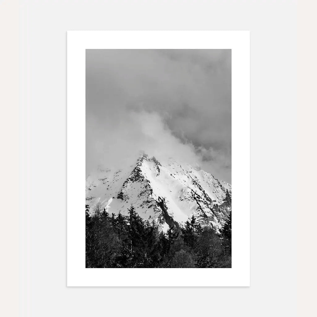 misty mountain peak black white poster wall art