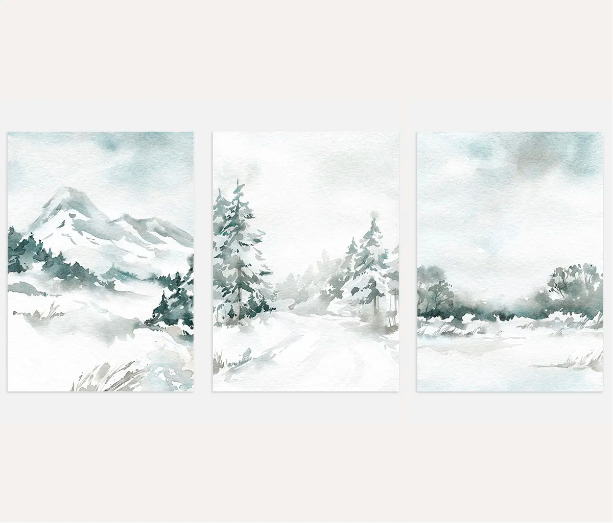 misty mountain watercolor poster set soft landscape wall art