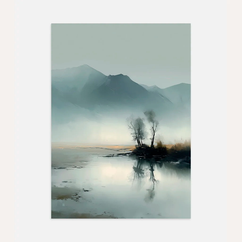 misty mountains lake poster wall art