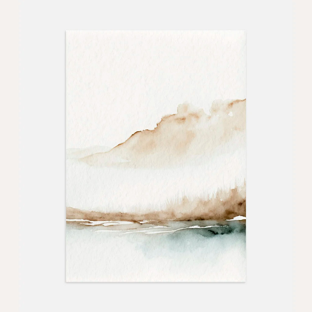 misty watercolour landscape poster beige tones minimalist wall art