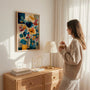 modern floral wall art with abstract botanical shapes and colorful boho design for cozy interiors