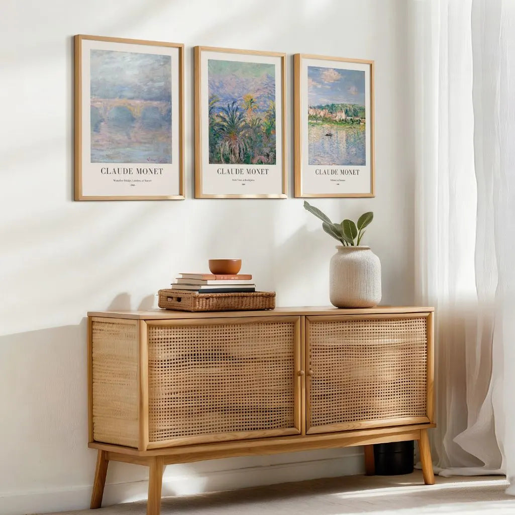 Claude Monet soft light landscape poster set with calm interior decor