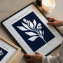 botanical silhouette detail white beige on navy background