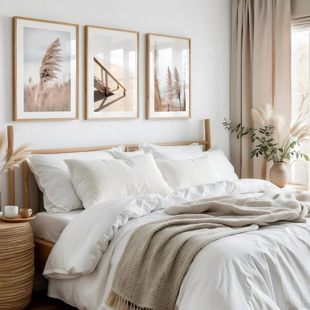Neutral beach aesthetic poster set of 3 sand dune wall art