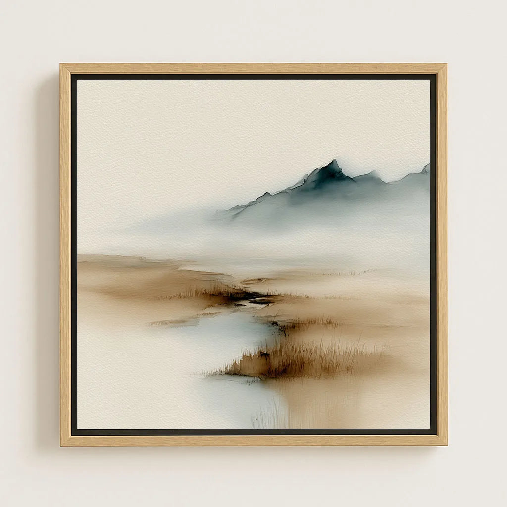 Ingelijst canvas – Beige en blauwe nevel