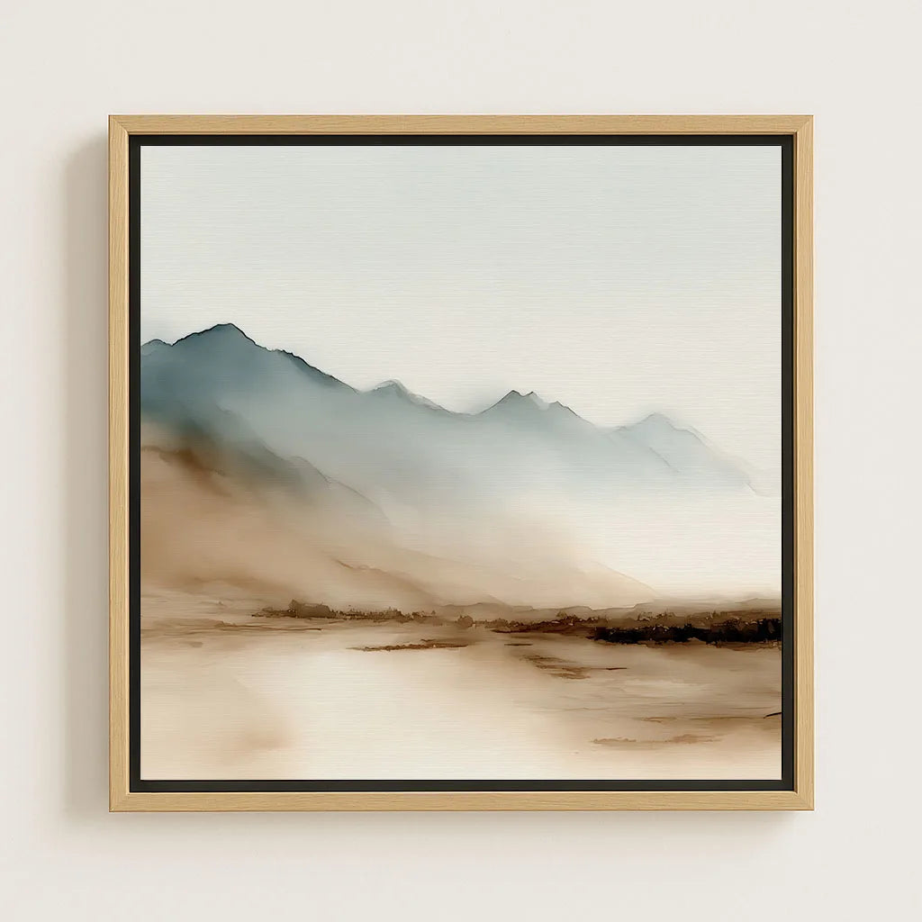 Ingelijst canvas – Beige en blauwe bergen