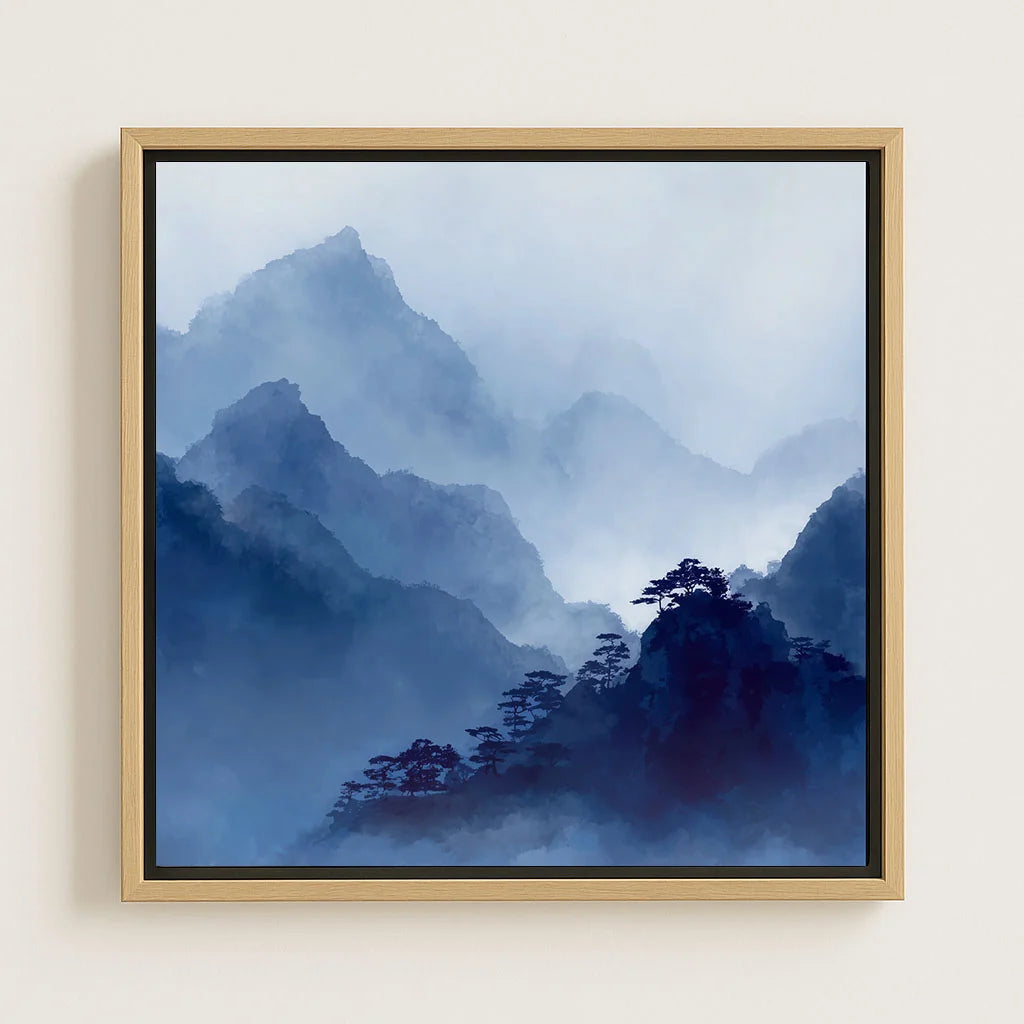 Ingelijst canvas – Blauwe bergen