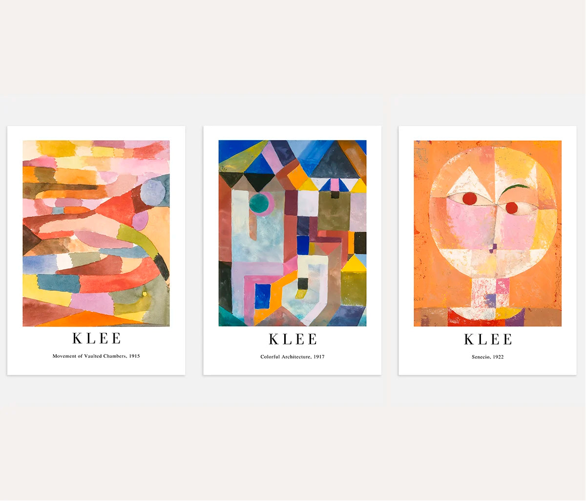 Paul Klee Senecio poster set of 3 with abstract portrait and colorful Bauhaus style
