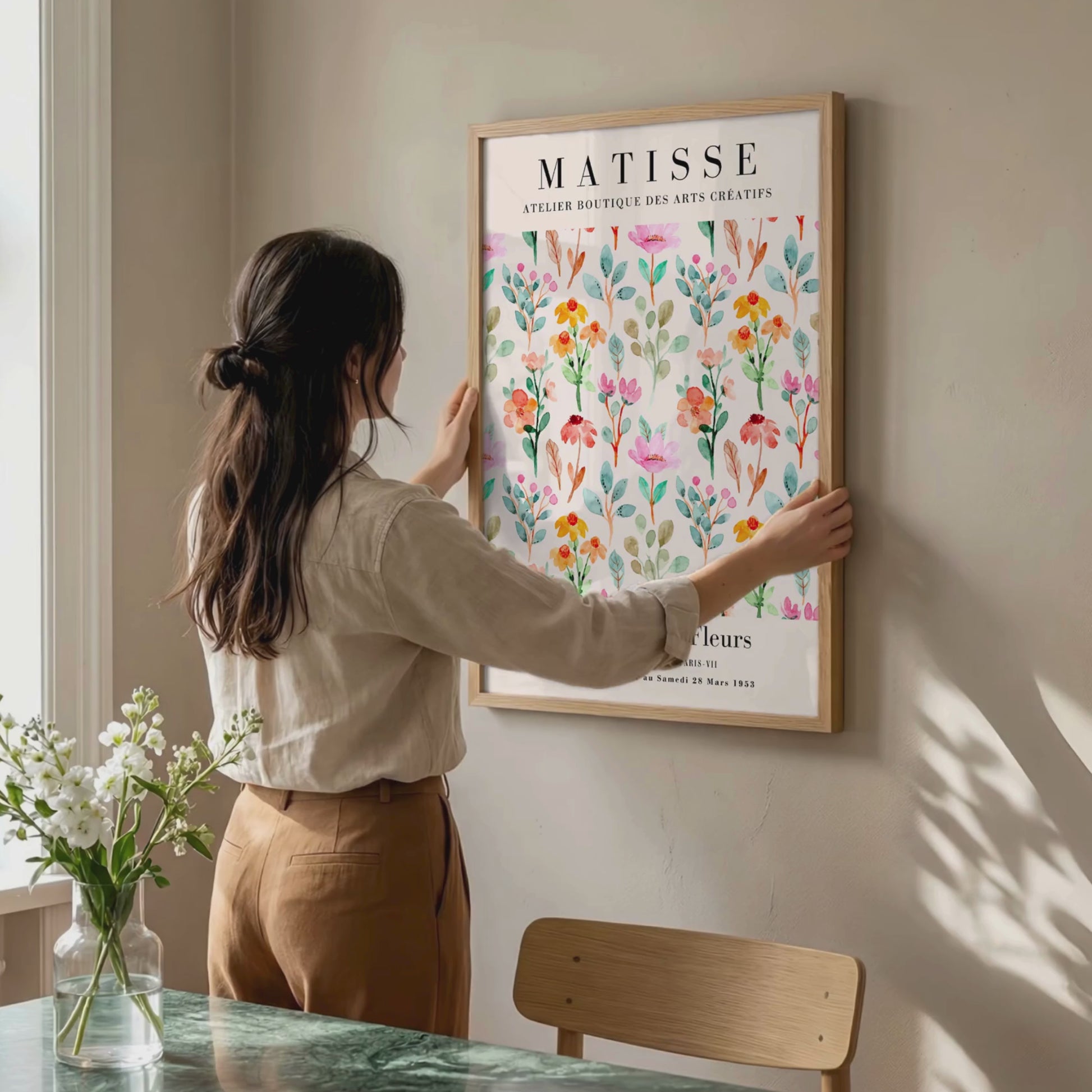 Boho Bloemenposter Blauw Beige